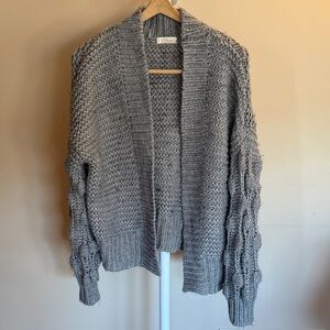Elan Gray Knit Bubble Sleeve Women's Cardigan
